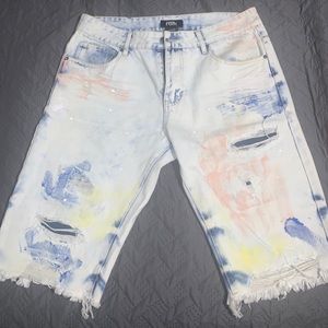 FBRK Light Blue With Colored Ripped Denim Shorts men size  36